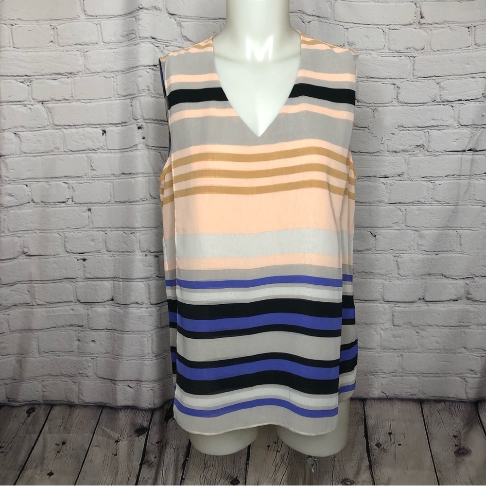 CAbi Anthropologie striped Sleeveless Blouse with yoke front size large